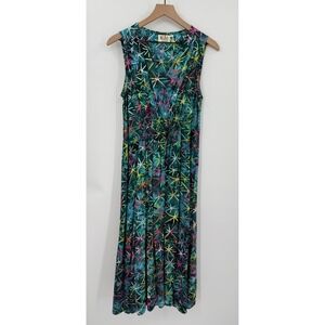 Go Fish Dress Womens Large Green Colorful Midi‎ Hand Made Boho Hippie Beach